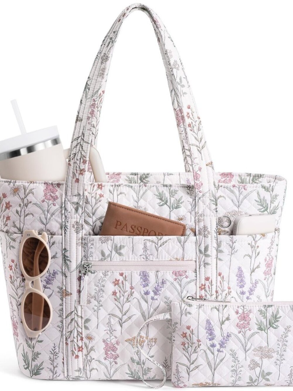 Quilted Tote Bag for Women Puffer Teacher Nurse Cotton Work Tote